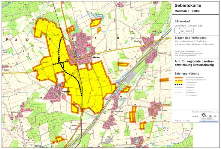 Gebietskarte zur II. Anordnung im Flurbereinigungsverfahren B4-Vordorf