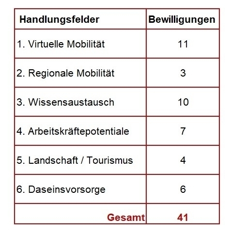 Tabelle Projektbewilligungen je Handlungsfeld