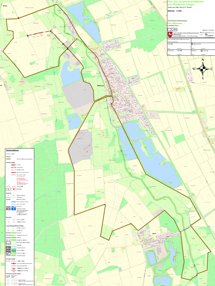 Vereinfachte Flurbereinigung Erse-Wipshausen: Auszug aus der Karte zum Plan über die gemeinschaftlichen und öffentlichen Anlagen. Der vollständige Plan mit Erläuterungsbericht steht unten zum Download als PDF-Dokument bereit.