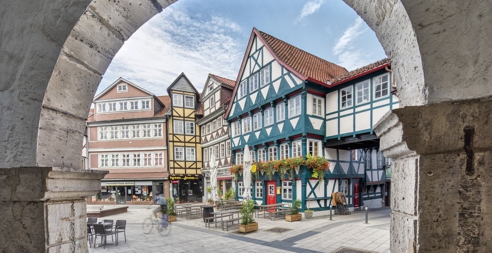 Blick auf Fachwerkhäuser in Wolfenbüttel